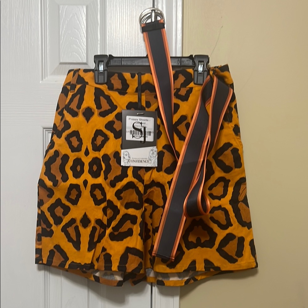 Sassy Jones High Waist Orange and Black Leopard Print Shorts